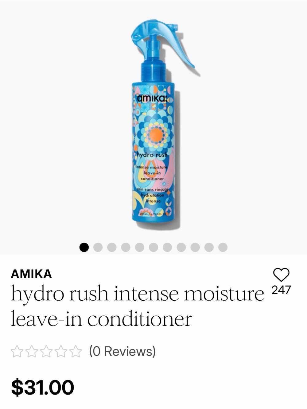 NWT amika Hydro Rush Intense Moisture Leave-In Conditioner - Blue